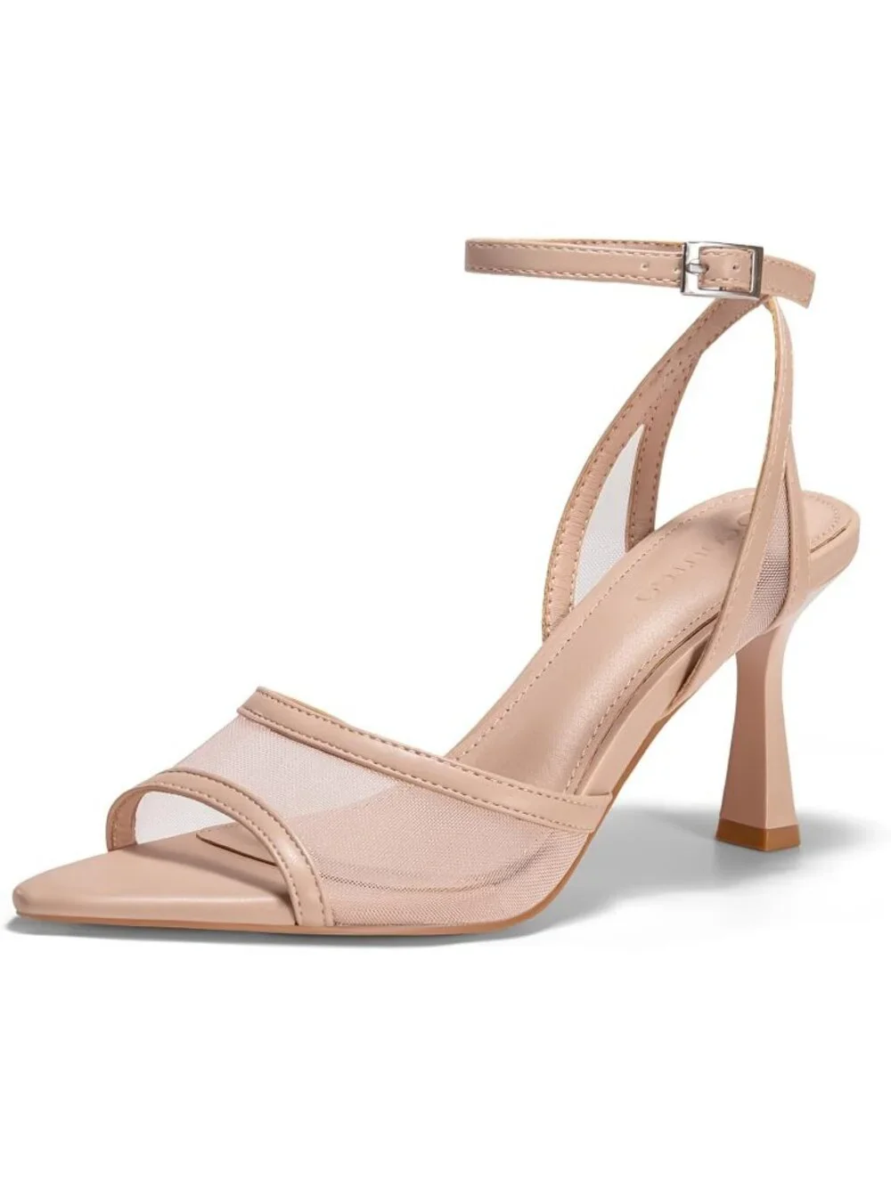 Women's Mesh Light Pink Summer Pointed Open Toe Ankle Buckle Strap Heeled Sandal